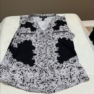 INC International Concepts Black and White Lace Blouse